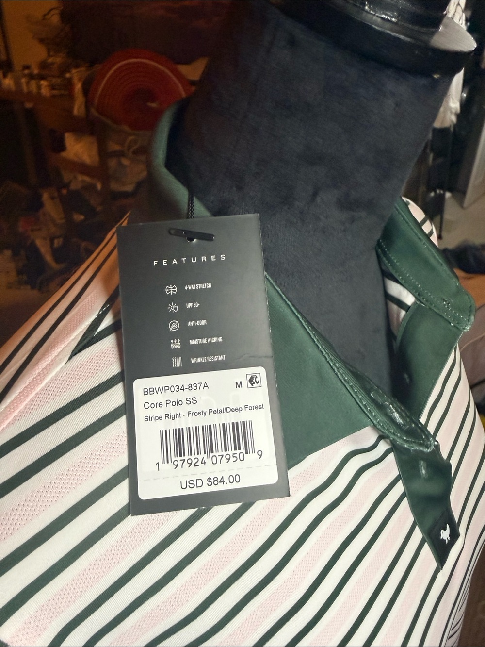 Bad Birdie  Polo Top with Dark Green/Pink Stripes NWT - Picture 5 of 9